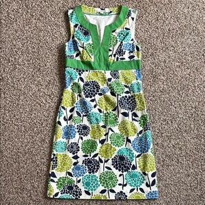 Boden Green & Blue Floral Sleeveless A Line Midi Dress Women's US Size 4 Regular